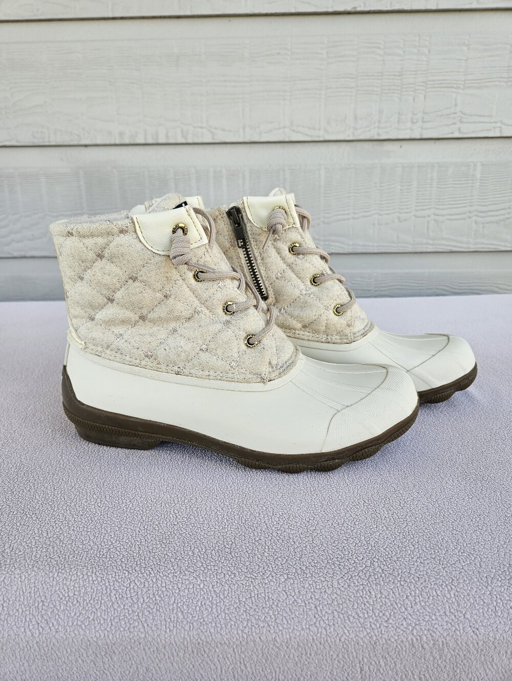 Sperry Syren Gulf Wool Quilt Duck Boots Women SZ 8 Ivory White Ankle Zipper